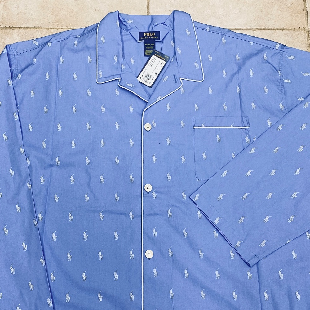 Polo Ralph Lauren Pajama Shirt Mens 4XT Blue Pony Logo Button Up Sleepwear